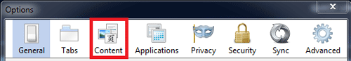 Firefox Options, Content